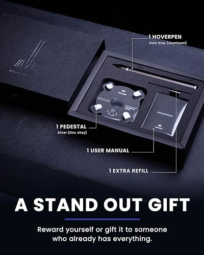 novium Hoverpen - Luxury Pen for Men & Women, Vertically Standing Executive Ballpoint Pen with Top Grade Free-Flowing Ink Refill, Metal Made, Unique Gifts, Luxury Pen for Men, Mens Gifts Ideas - color: Dark Grey