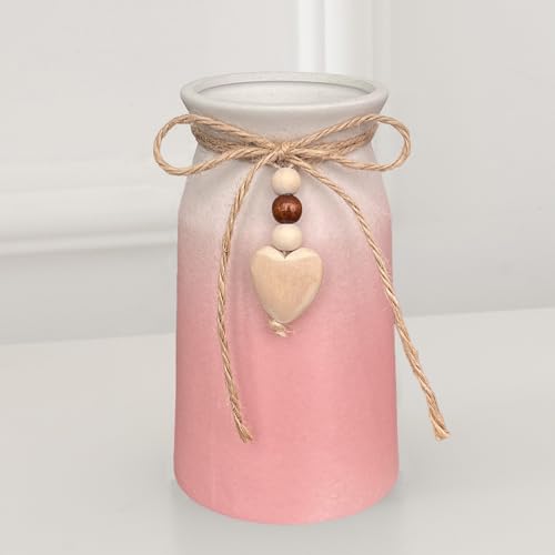 Decorative Ceramic Vase | 6-Inch with Jute Rope & Heart Charm | Perfect for Home, Office & Wedding Décor, Pink Color - color: Pink