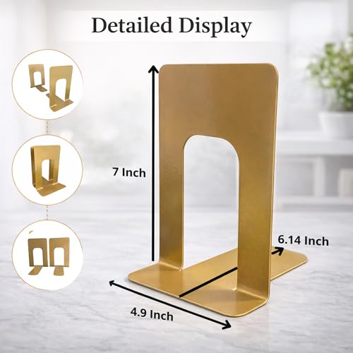 Alessk Dark Matte Gold Metal Bookends for Shelves – Heavy Duty Decorative Bookends for Heavy Books – Modern Book Ends for Office Bookshelf- has 3 Non-Slip Pads at the Bottom – 4 Pairs (8 Pieces) - color: Gold 4 Pairs