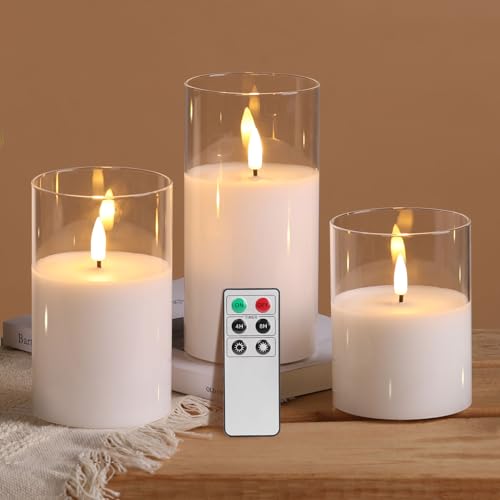 Eywamage Clear Glass Flameless Candles with Remote Timer, Flickering Battery LED Pillar Candles Set of 3 - color: Clear