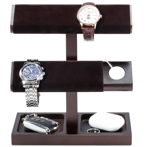 ProCase Wood Watch Display Stand Holder for Men, Wristwatch Tower with T-Bar Design, Hanging Watch Rack, Wooden Wrist Watch Tree - color: Darkbrown, size: 2-Tier