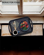 Large Nonslip Serving Tray with Handles, Silicone Grippy Dots Lap Food Trays for Eating, Dishwasher Safe Serve for Breakfast Dinner Snack Fruit Appetizers Beverage, Rectangular, Set of 2, Black - color: Black