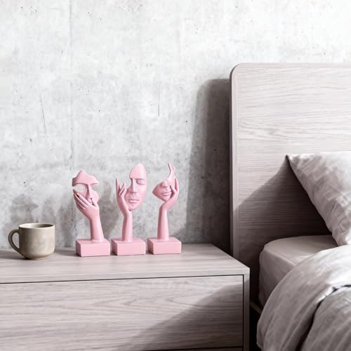 3 Pcs Thinker Large Statue Set - Pink Art Abstract Home Accent Figurines for Living Room, Bedroom, Shelves, Office Desktop, Coffee Table Decor, Gift for Women (3 Pcs Pink, 9") - color: 3 Pcs Pink, size: 9"