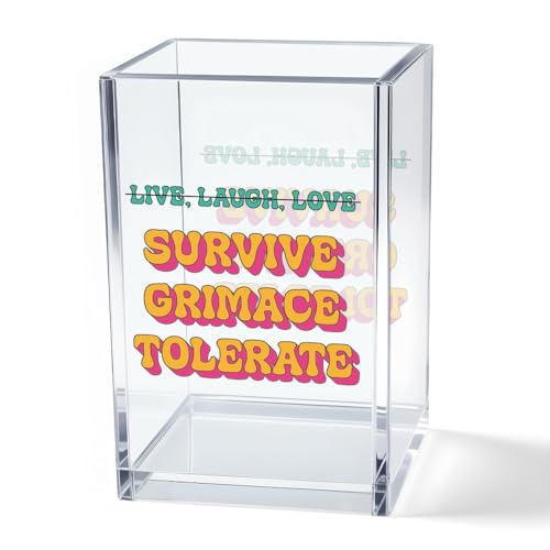 Live Laugh Love Funny Anti Cliche Acrylic Cosmetic Pencil Pen Holder Cup, Funny Sarcastic Desk Acrylic Brushes Storage Gifts for Woman Friend Colleague Boss Teacher, Daughter Graduation Gifts - style: Live Laugh