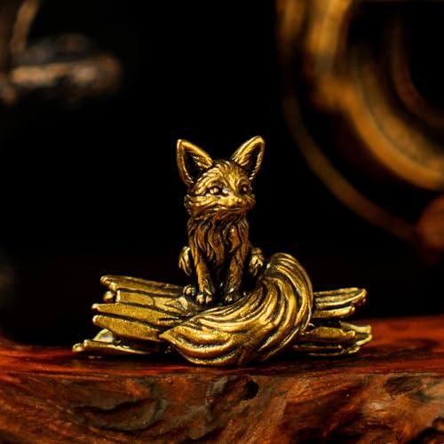 CHOVY 100% Solid Brass Long Tail Fox Sculpture | Handcrafted Collectible Figurine | Vintage Desk Decor for Home Office, Bookshelf & Cabinets | Animal Statue Art Gift - color: Long Tail Fox