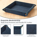 Valet Tray Desktop Storage Organizer – Premium PU Leather Catchall Bedside Vanity Tray Nightstand Caddy Holder for Remote Controller, Keys, Phone, Wallet, Coin, Jewelry,Blue - color: Blue