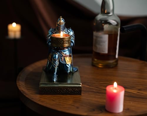 King's Guard Kneeling Knight Candlestick Holders Resin Posture TeaLight Holder Warrior Mobile Phone Stand Pen Holder Candle Holder for Restaurant, Altar, Home Table(Blue) - color: Blue