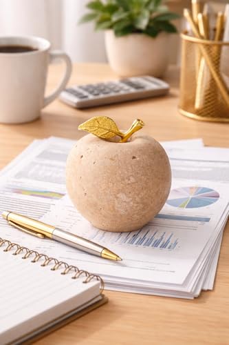 Radicaln Decoration Piece Travertine 3" Inch Handmade Apple Paperweight Home Decor – Best for Office Table Decoration & Study Room Decor Paperweight - color: Travertine