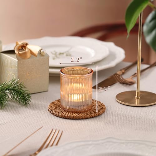 NITIME 32pcs Ribbed Gold Votive Candle Holders for Wedding Table Decor, Tea Light Candle Holder Glass, Gold Candle Holders for Table Centerpiece, Diwali and Holiday Decorations - color: Gold