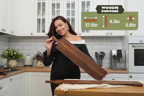 Elegant Walnut Wood Long Serving Board with Handle - Charcuterie Wooden Board - Stylish Versatility for Culinary Delights - Reversible with Juice Groove - 27.6x6.3x0.8 in - Woodie Poppins (Medium) - size: 27.6" x 6.3" x 0.8"