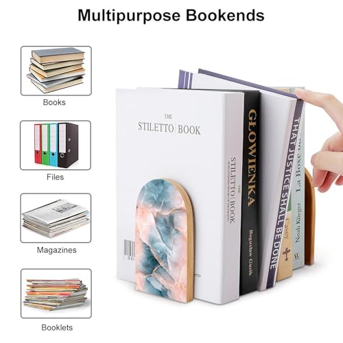 Minimalist Marble Texture Wooden Bookends Shelves 2 PCS Abstract Sturdy Book Holders Desktop Organizer for Home Office Libraries - color: Color-2