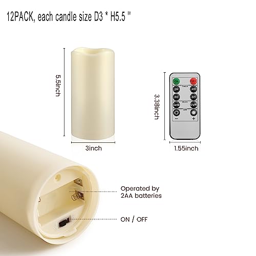 Waterpoof Flameless Remote Control Candles 15PACK D3''*H5.5''Battery Operated Flickering LED Pillar Candle,plastic with 10-Key 24Hours Timer for Outdoor/Indoor Home Party Garden Lanterns Porch (Ivory) - color: H07# Ivory 15pack Waterproof