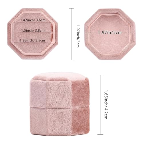 WantGor Velvet Ring Box, 3 Slots Jewelry Ring Gift Box Vintage Ring Display Holder Case for Wedding Ceremony Proposal Engagement (Blush Peach) - color: Blush Peach