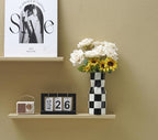 Ceramic Modern Checker Vase for Home Decor, Aesthetic Decoration for Livng Room, Bedroom, Kitchen, Minimalism Abstract Flower Vase Boho Chi, Wabi-Sabi, Hand-Pinched Pottery