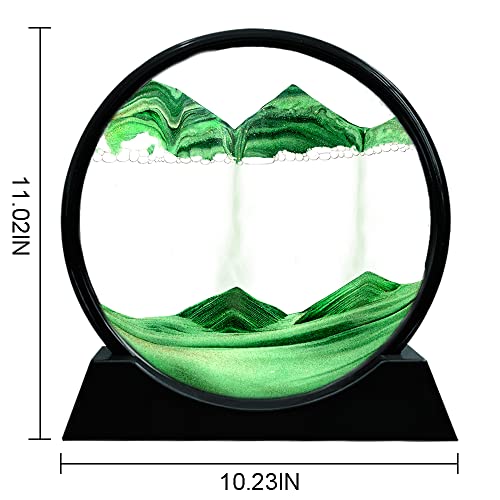 Muyan Moving Sand Art Picture Sandscapes in Motion Round Glass 3D Deep Sea Sand Art for Adult Large Desktop Art (12 Inch, Green) - color: Green, size: 12 Inch
