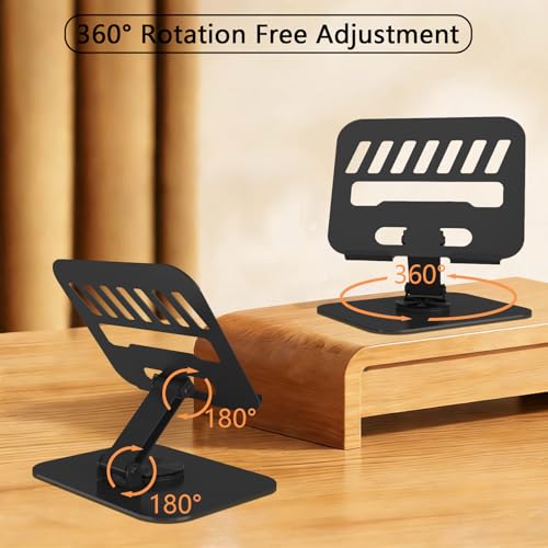 Metal Tablet Stand, Adjustable 360° Rotation Tablet Holder Compatible with 4-13" Tablet Such as iPad Pro Air, iPad mini, Tab S11 10, Surface Pro 12 (Black) - color: Black