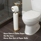 Gold Toilet Paper Holder with Shelf, Tissue Roll Holder Stand with Storage for Holding Extra 4 Toilet Paper Rolls, Stainless Steel Rustproof Freestanding (Brushed Gold) - color: Gold