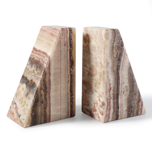 Koville Natural Onyx Bookends for Shelves, Decorative Bookends for Heavy Books, Non-Slip Heavy Duty Book Stopper for CD/Movies, Aesthetic Decorative Book Ends for Bookshevles Table Home Decor - color: Onyx