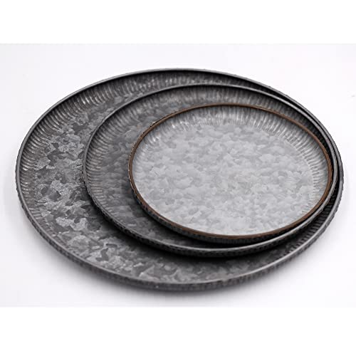 Funerom Round Galvanized Metal Tray Decorative Tray Corrugated Edges (12.6 inch) - size: 12.6"