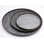Funerom Round Galvanized Metal Tray Decorative Tray Corrugated Edges (12.6 inch) - size: 12.6"