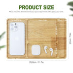 Buqoo Rubberwood Valet Tray with Cable Slot - 11.7 x 7.9 Inch Wooden Catch All Organizer Tray, Desk & Nightstand Organizer for Keys, Wallet, Jewelry, Phone, Watch, Earbuds