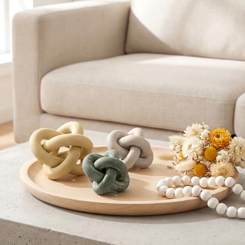 3 Pack Wooden Knot Decorations 3 Color Set Coordinated Boho Nautical Home Decor for Shelf, Wall, Tabletop, Sizes 3.94", 4.72", 5.91"(Multi Light Color) - color: Multi Light Color