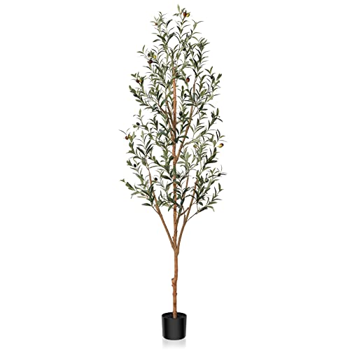 Kazeila Artificial Olive Tree 6FT Tall Faux Silk Plant for Home Office Decor Indoor Fake Potted Tree with Wood Branches and Fruits - size: 6ft