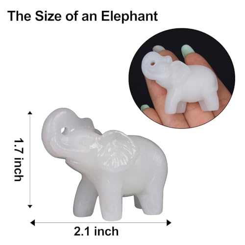 2 Inch White Jade Crystal Elephant Sculpture Handcrafted Healing Stone Animal Figurine Spiritual Home Decor Lucky Charm Gift for Wealth Success Positive Energy and Meditation Lovers - color: White Jade Elephant-02