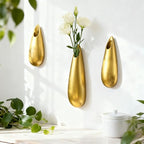 Sculptural Wall Ceramic Vase — 3 Pack Gold Hanging Sconce Vase | Turn Flowers into Art — Decorative Ceramic Wall Sconce for Single Stem Displays - size: 3pcs-Small&Medium&Large
