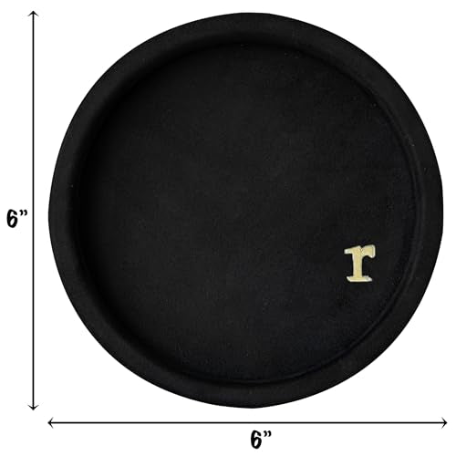 COLLECTIVE HOME - Velvet Jewelry Tray, 6" Monogrammed Jewelry Dish, Smooth Velour Display Dish for Rings, Earrings, Necklaces, Makeup, Personalized Gifts for Women (Black-r) - color: Black-r