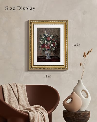 VIYYIEA Gold Framed Wall Art Canvas Print Home Decor Flower Wall Decor Vintage Botanical Prints Floral Paintings Art Pictures Room Decor Floral Wall Art Prints for Living Room Bedroom Office 11x14in - color: Flowers in a Vase, size: 14"L x 11"W