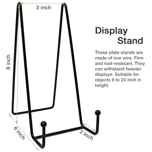 7 Pack 8 Inch Large Plate Stands for Display, Metal Black Plate Holder Display Stand, Picture Frame Stands for Book, Photo Easel, Decorative Plates