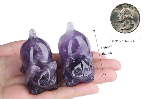 2" Amethyst Cat Figurine Statue Decor Natural Healing Crystal Figurines Purple Home Room Decor Carved Sculpture Decoration Cute Statue Lazy Gemstones Gifts for Mother Cat Lovers Women Men - color: Amethyst