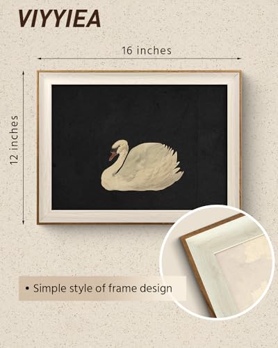 VIYYIEA Framed Wall Art for Living Room, Swan Art Canvas Prints, Vintage Home Decor, Animals Painting Picture, Bathroom Wall Decor Gifts for Friends or Family - 16L x 12W - color: Animal-【Zwaan】, size: 16"L x 12"W