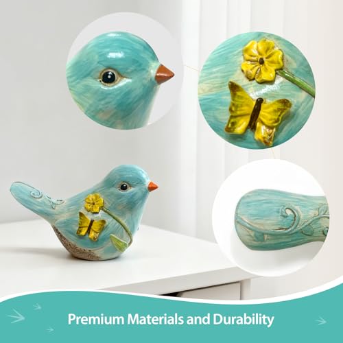 4.3 Inch Blue Hand-Painted Resin Bird Figurine, Ceramic Look High-Gloss Bird Sculpture Decor for Home Shelf Living Room Tabletop, Ideal Spring Housewarming Birthday Gift - color: Blue