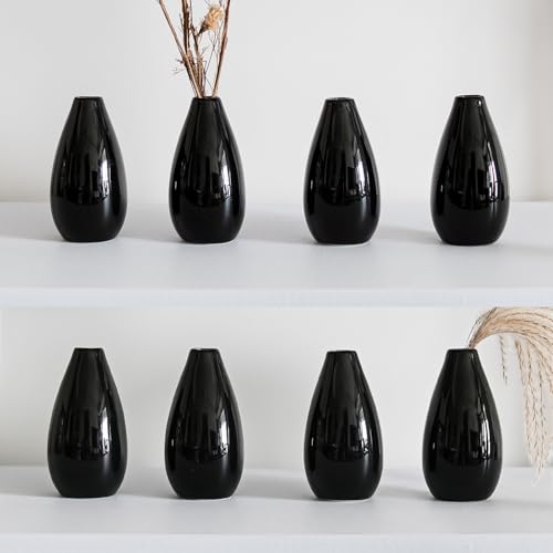 Modern Black Small Ceramic Vase Set of 16 for Living Room Bedroom 4.13'' Minimalist Fresh Flower Vases for Home Decor Office Fireplace Centerpieces Nordic Style Gift for Fake Plant 16 Pack - color: 16 Pack Black - Style 2