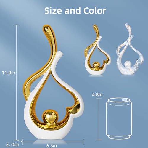 Gold Statue Decor for Living Room, Abstract Sculptures Home Decor, Modern Table Ceramic Decor, Heart Shape Table Centerpieces for Dining Room, White and Gold Decoration for Shelves - color: White and Gold 3