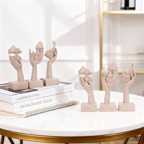 olirum 3 Pcs Thinker Large Statue Set - Resin Sandstone Art Abstract Home Accent Figurines for Living Room, Bedroom, Shelves, Office Desktop, Coffee Table Decor, Gift for Women (3 Pcs Sandstone, 9") - color: 3 Pcs Sandstone, size: 9"