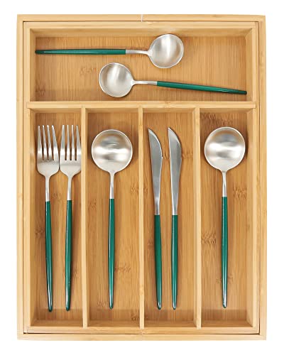 VaeFae Bamboo Drawer Organizer, Expandable Silverware Drawer Organizer, Cutlery Tray with Dividers for Kitchen Utensils, Medium - color: Natural, size: Medium