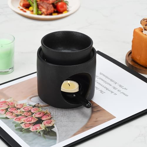 Black Wax Burner, Ceramic Tealight Warmer, Scented Oil Diffuser, Black Ceramic Tea Light Candle Holder - color: Black