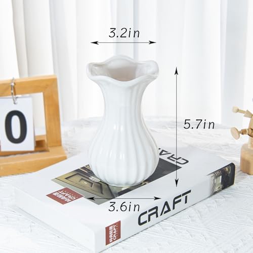 White Ceramic Vase, Small Vases for Home Decor, Elegant Flower Vase Centerpiece for Tables, Office Desk, Room Decor, Fit for Housewarming, Wedding, Birthday (Pure White) - color: Pure White
