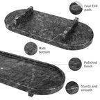 Marble Oval Bathroom Vanity Tray with Leg,Natural Stone Small Decorative Tray,Soap Dispenser Dresser Top Perfume Home Kitchen Toilet Tray for Soap Bottles, Key Trinket Ring (Black Grey)