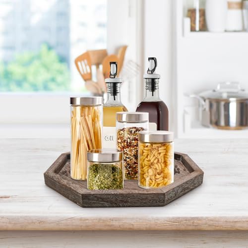 Large Wood Trays Home Decor Farmhouse Candle Holder Plate for Coffee Table Rustic Wooden Decorative Tray Vintage Table Centerpiece for Living Room Kitchen Counter Decor and Bathroom Accessories Trays - color: Octagon, size: 12"