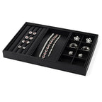 Oirlv 4 in 1 Black Premium Leather Multifunctional Jewelry Display Tray for Rings,Earrings and Bracelets Organizer and Storage - style: P01708