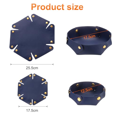 uxcell 2 Pcs Valet Tray for Women and Men, PU Leather Jewelry Tray Entryway Table Bedside Nightstand Catchall Storage Organizer for Jewelry Key Coin Watch Wallet (2 Size, Dark Blue) - color: Dark Blue