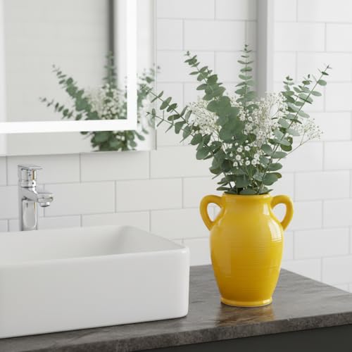 Sunddo Yellow Ceramic Vase 8 Inch - Modern Decorative Vase with 2 Handles for Home Decor, Ideal Centerpiece for Kitchen, Living Room, and Dining Table - color: Yellow - 8, size: 8 Inch