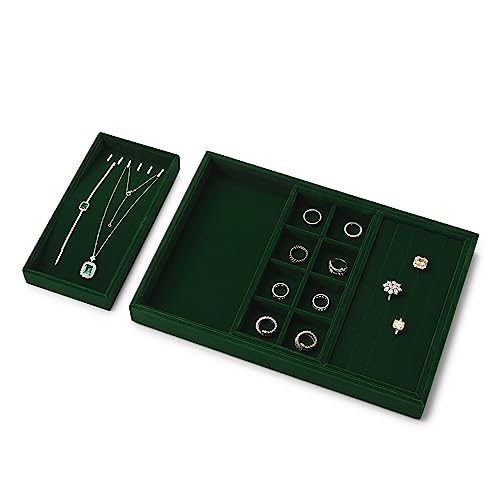 4 In 1 Velvet Jewelry Trays Jewelry Drawer Organizer Tray Stackable Jewelry Trays Necklace Bracelet Ring Earring Organizer Tray (Green) - size: 4-in-1 Tray for Multiple Jewelry
