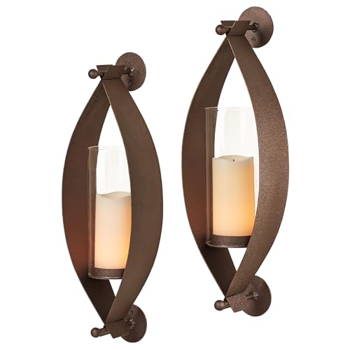 Touch of Class Xander Wall Sconce Pair - Handcrafted Steel - Bronze - Glass Hurricane - Set of 2 - Metal Sconces Holder for Bedroom, Bathroom, Living Room, Kitchen Walls, Hallways - color: Bronze