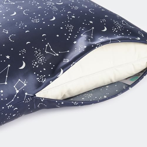 ALASKA BEAR Luxury Silk Pillowcase for Beauty Sleep, Genuine 22 Momme Mulberry Silk Pillow Case Slip for Room Decor, Navy Constellation Floral Pattern Printed, Queen Size (1pc, Gift Box) - color: Constellation, size: Queen 20''x30''