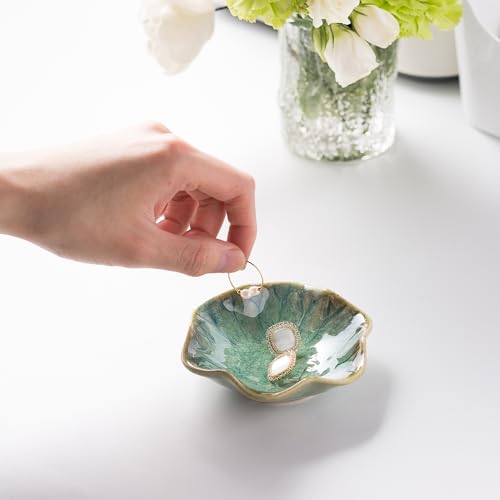 Ceramic Ring Dish, Jewelry Dish Holder, Small Trinket Tray Plate for Earrings Rings Necklaces Keys, for Mom Friend Sister, Retro Green - color: Retro Green